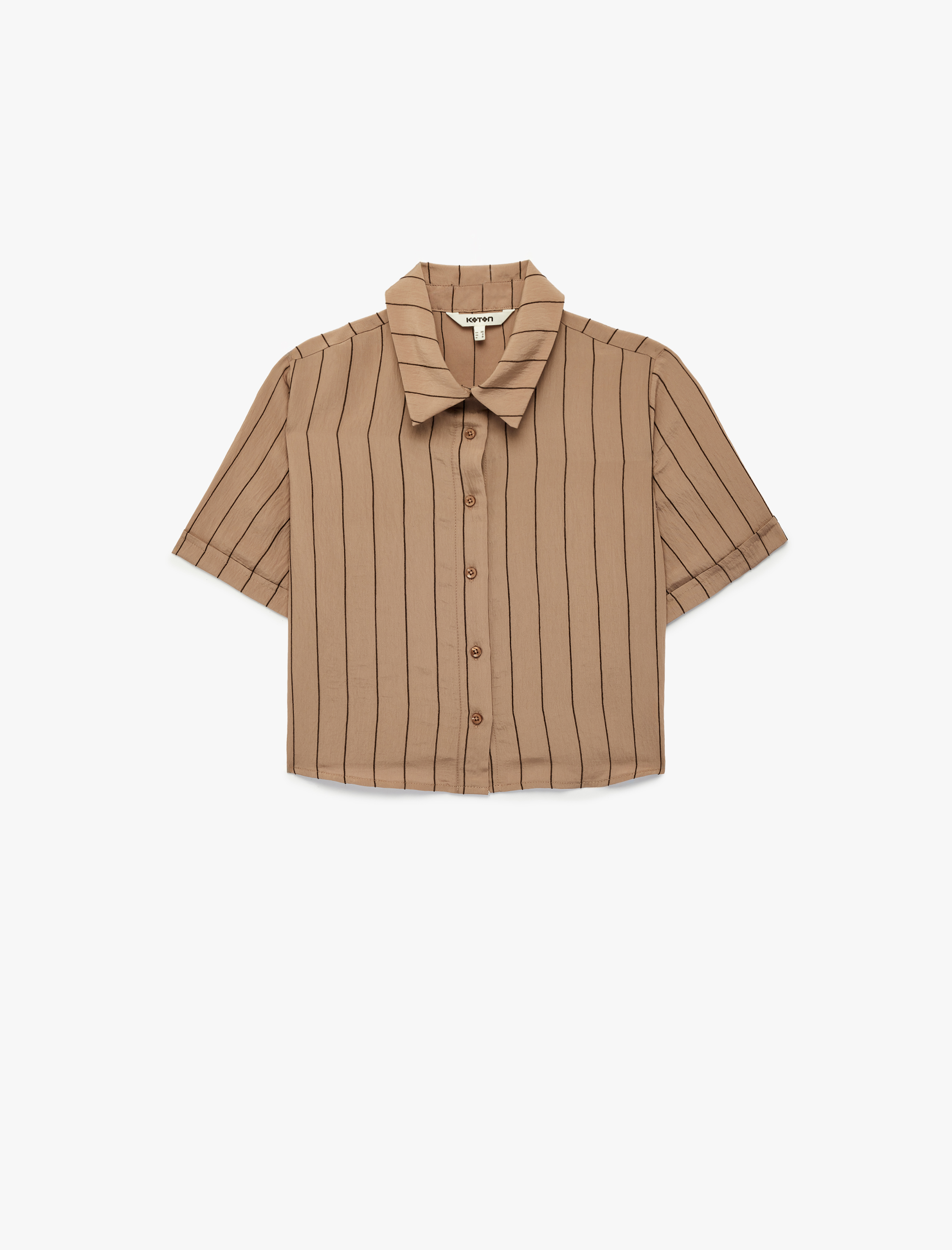   Modal Kumaş Kısa Kollu Çizgili Crop Gömlek