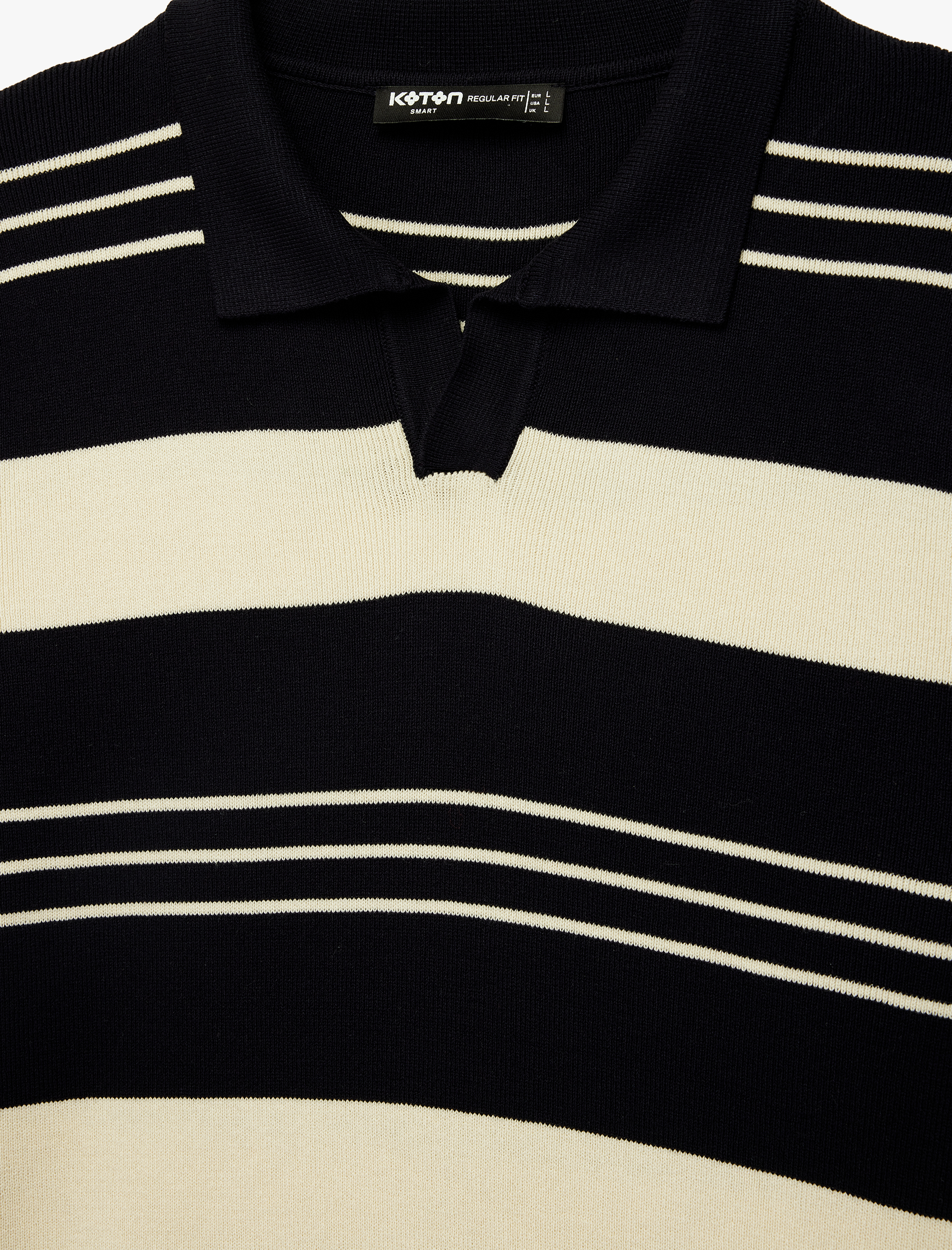   Regular Fit Polo Yaka Çizgili Kısa Kollu Triko Tişört