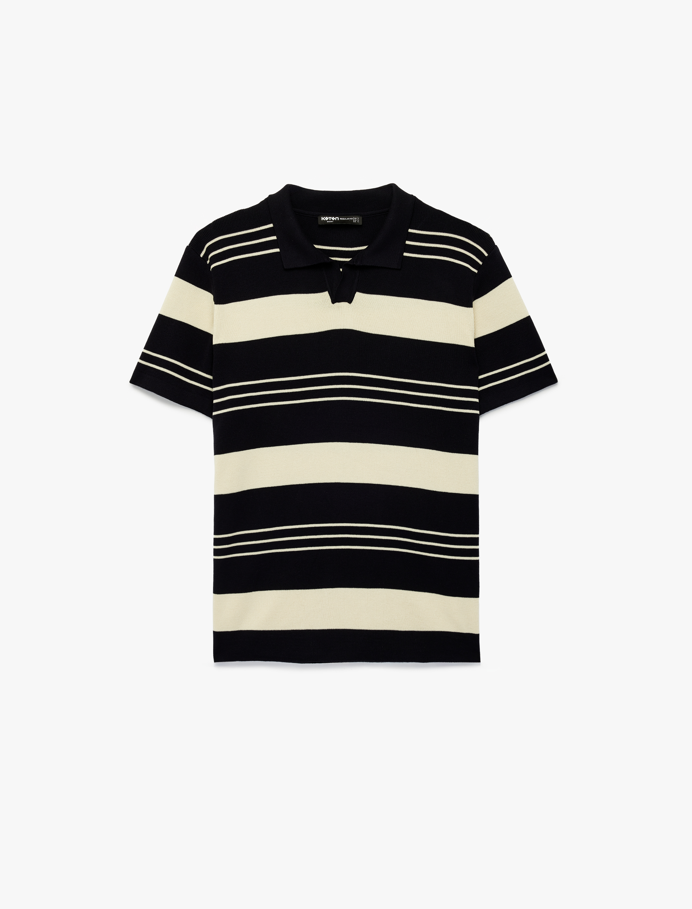   Regular Fit Polo Yaka Çizgili Kısa Kollu Triko Tişört