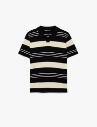 Regular Fit Polo Yaka Çizgili Kısa Kollu Triko Tişört