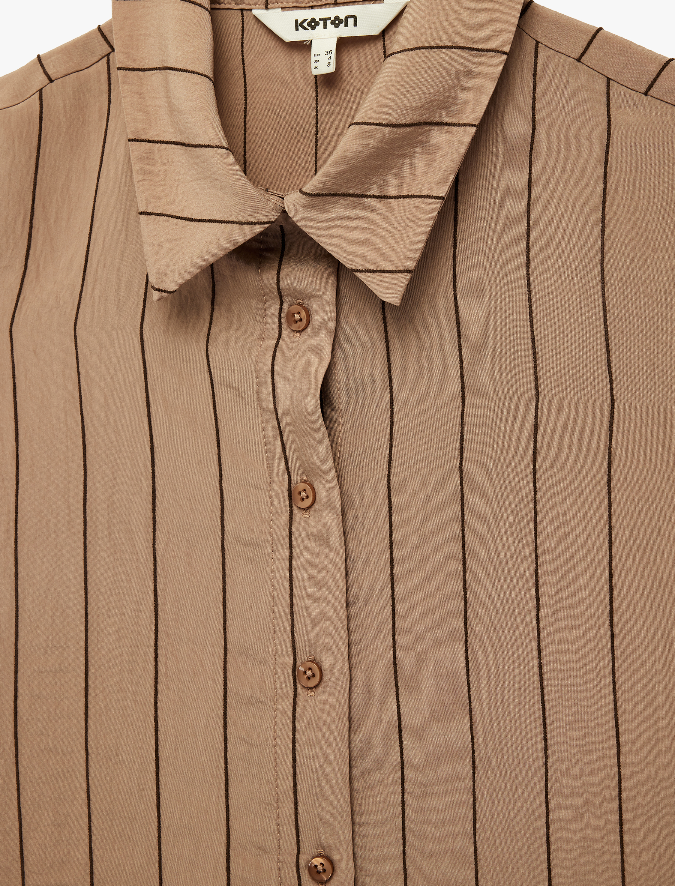   Modal Kumaş Kısa Kollu Çizgili Crop Gömlek