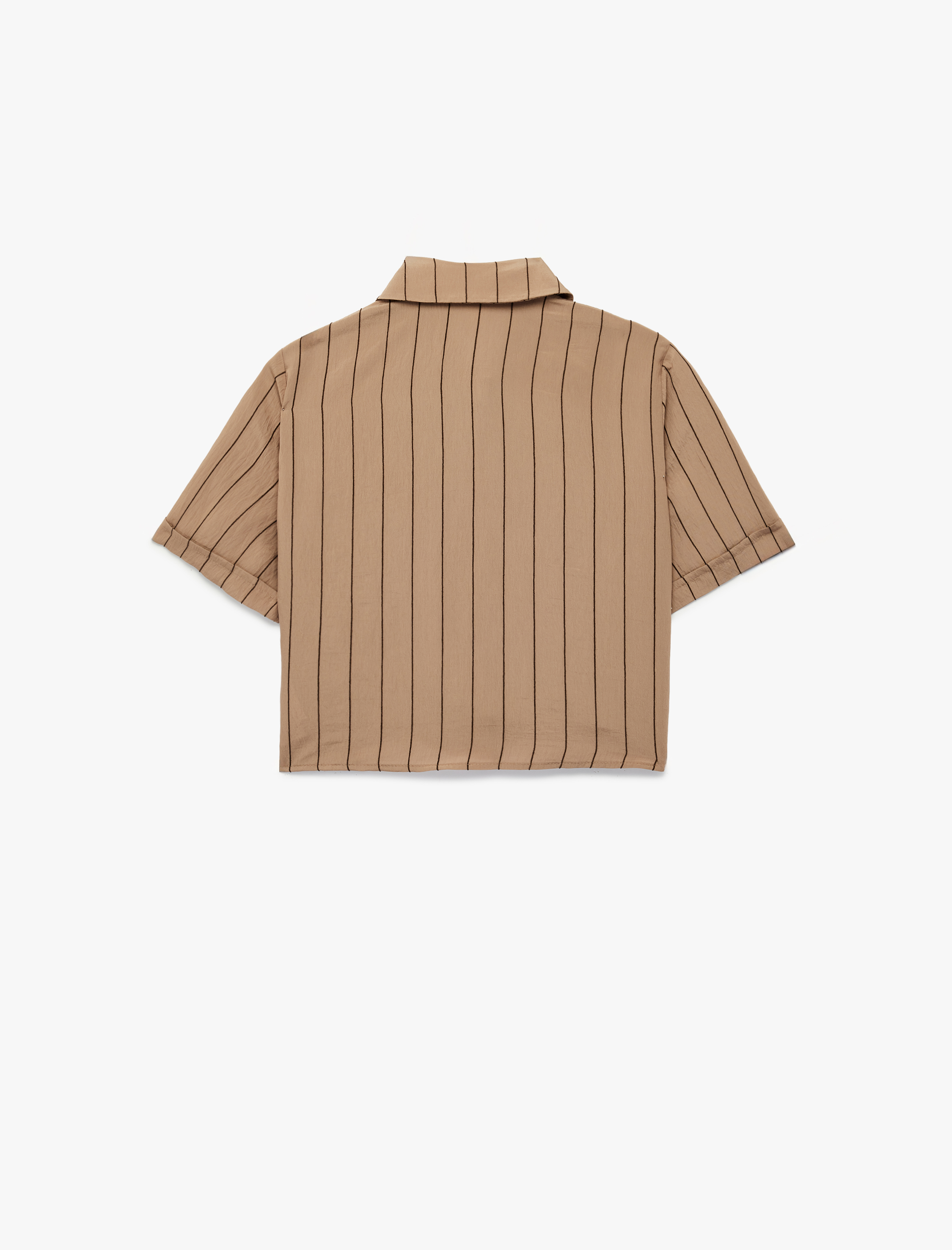   Modal Kumaş Kısa Kollu Çizgili Crop Gömlek