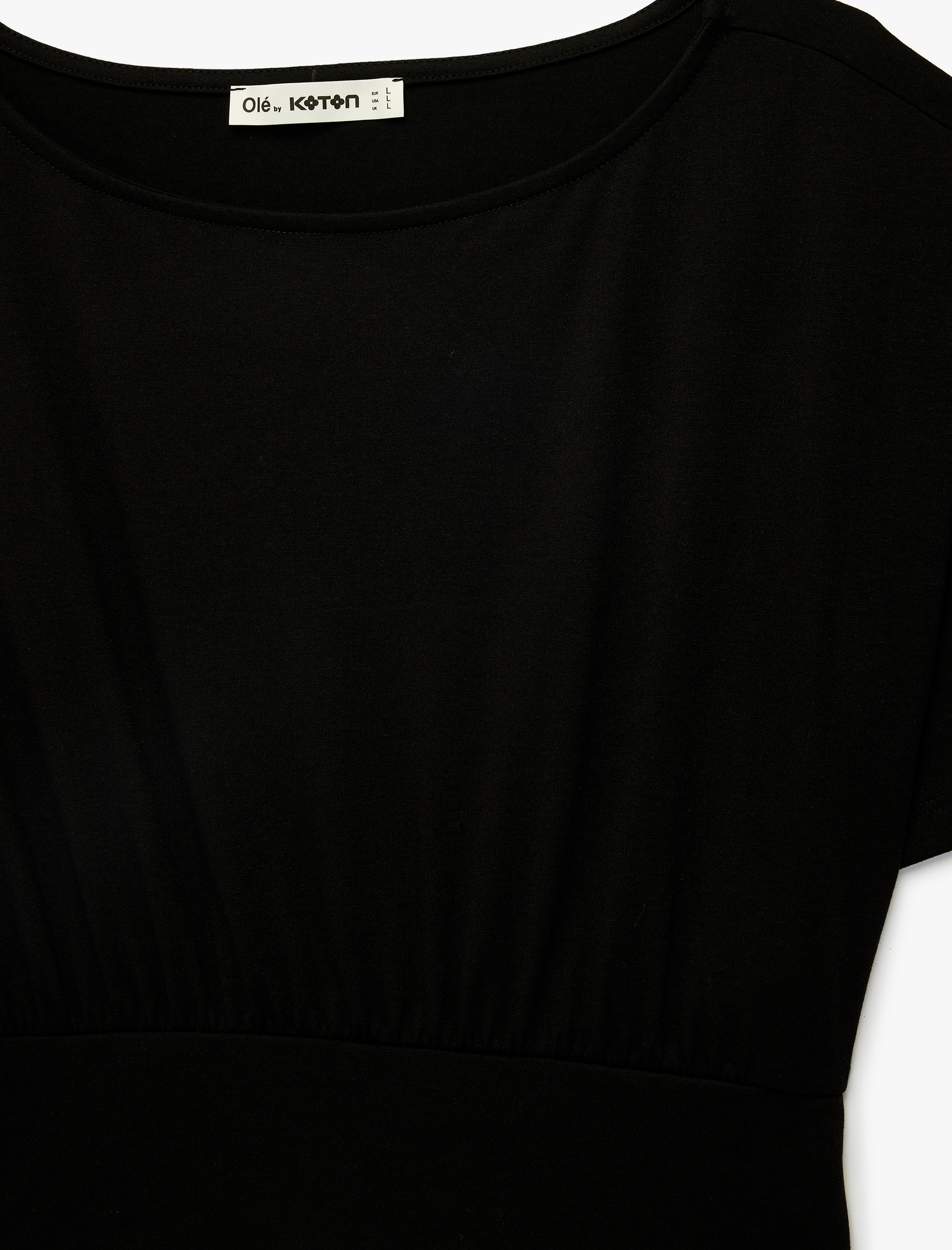   Kısa Kollu Viskon Karışımlı Kayık Yaka Crop Tişört