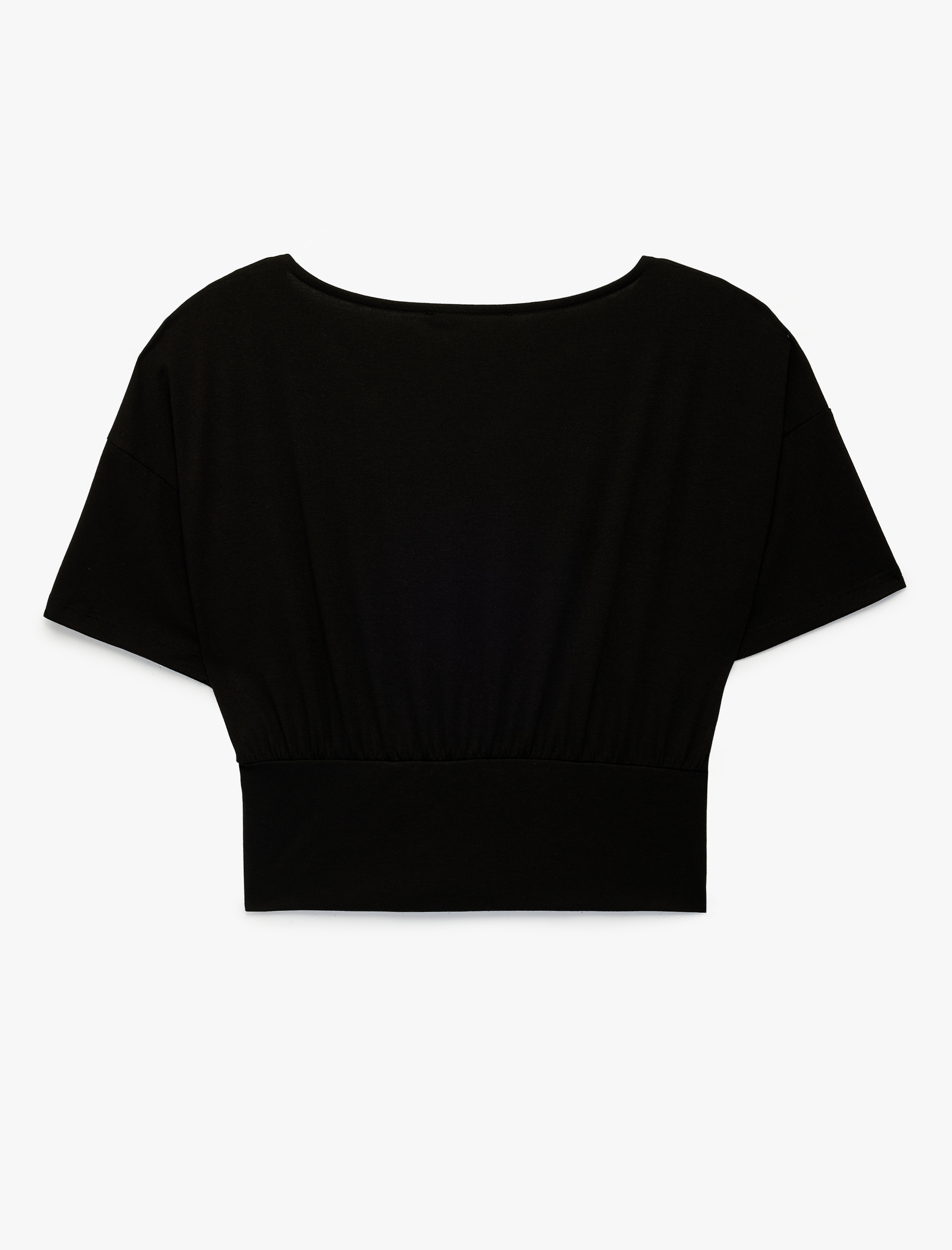   Kısa Kollu Viskon Karışımlı Kayık Yaka Crop Tişört