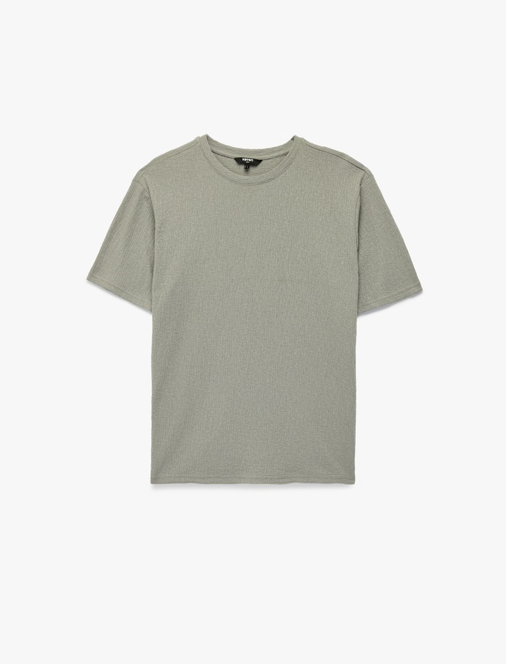  Kısa Kollu Dokulu Bisiklet Yaka Slim Fit Tişört