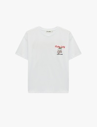 Rahat Kalıp Kısa Kollu Bisiklet Yaka Pamuklu Arkası Kiraz Baskılı Tişört