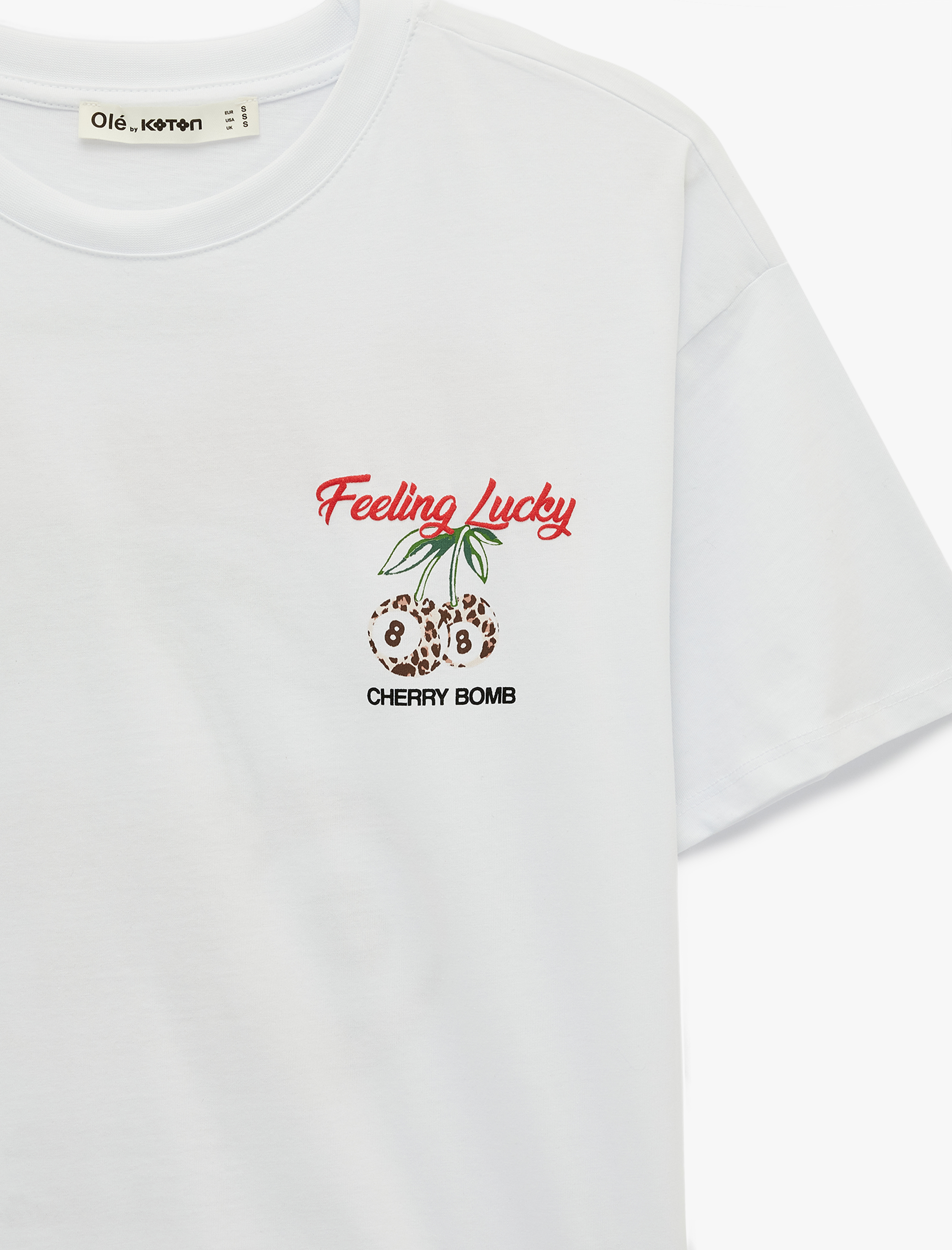   Rahat Kalıp Kısa Kollu Bisiklet Yaka Pamuklu Arkası Kiraz Baskılı Tişört