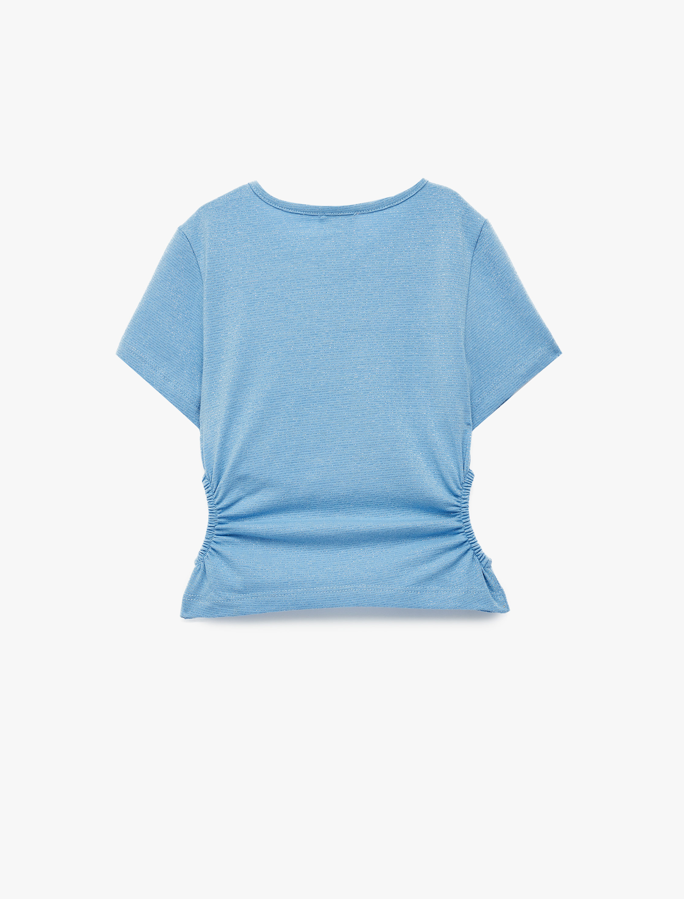  Kız Çocuk Bisiklet Yaka Slim Fit Kalpli Taşlı Büzgü Detaylı Pamuklu Kısa Kollu Crop Bluz