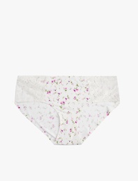 Rahat Kalıp Çiçekli Dantel Detaylı Yüksek Bel Hipster Külot