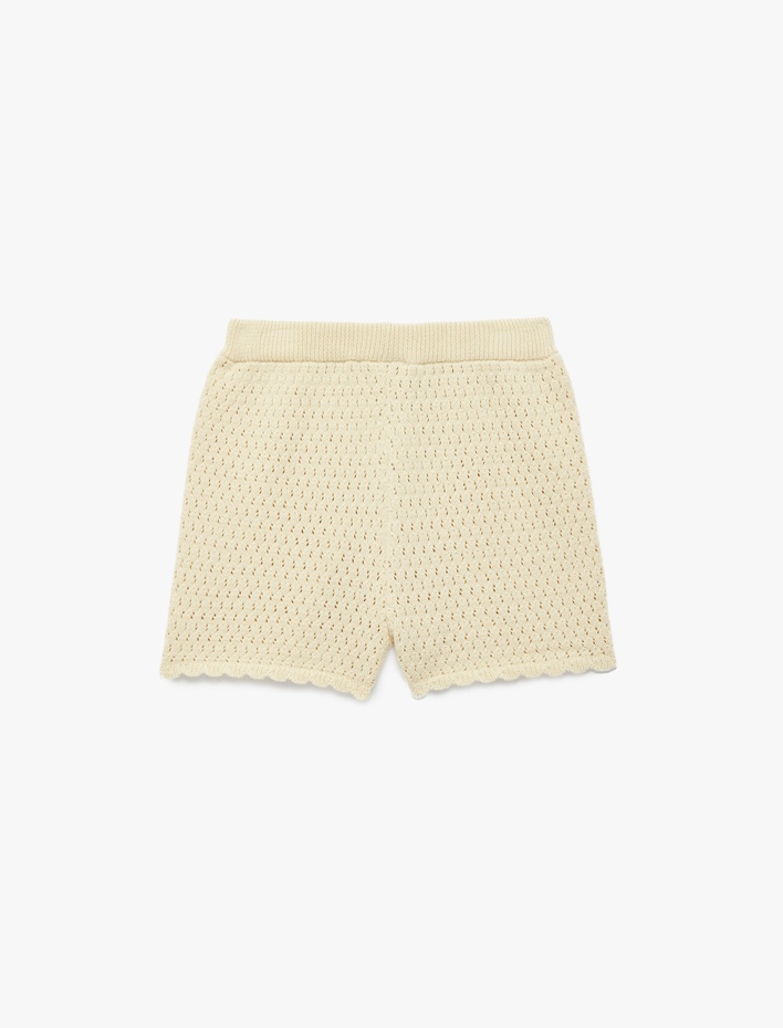 Kız Çocuk Beli Lastikli Pamuklu Ajurlu Triko Şort