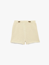 Beli Lastikli Pamuklu Ajurlu Triko Şort