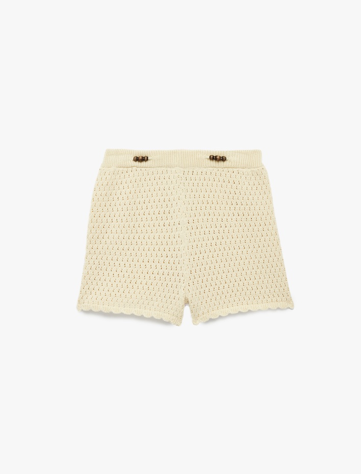 Kız Çocuk Beli Lastikli Pamuklu Ajurlu Triko Şort