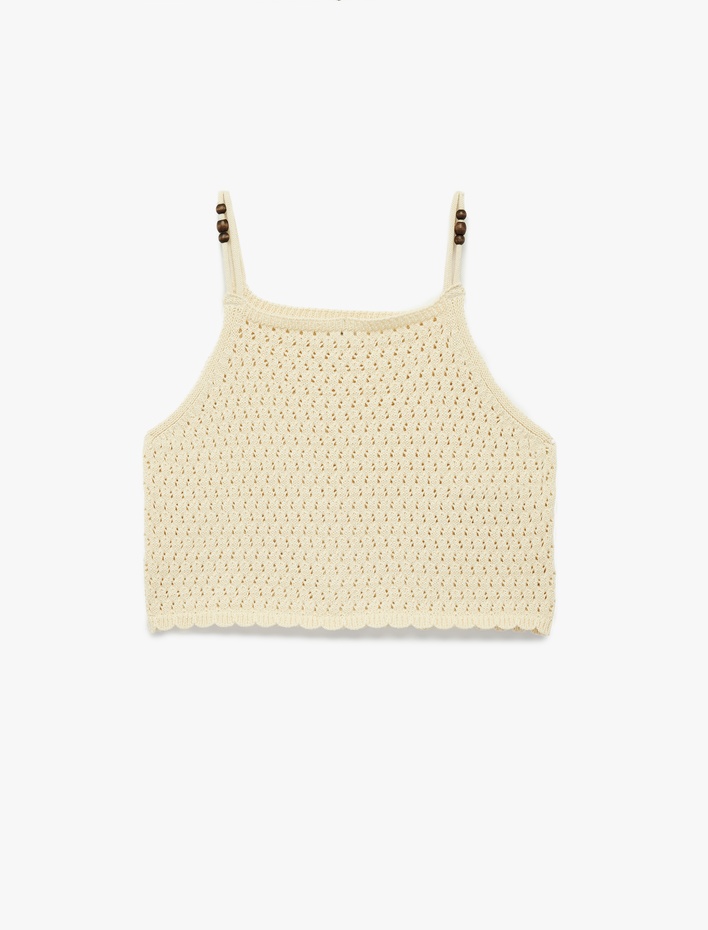 Kız Çocuk Pamuklu Kare Yaka Ajurlu Askılı Triko Atlet