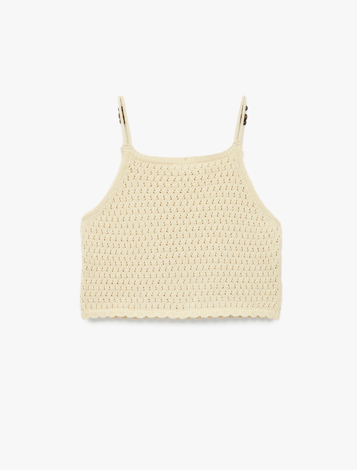 Kız Çocuk Pamuklu Kare Yaka Ajurlu Askılı Triko Atlet