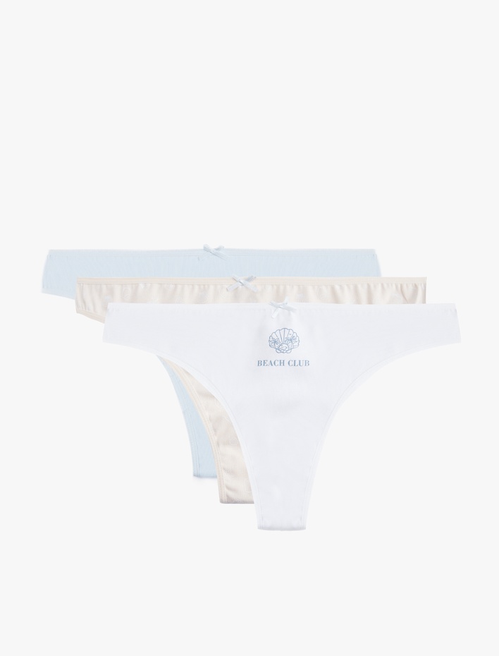  Rahat Kalıp Baskılı Fiyonklu 3'lü Brazilian Külot Seti