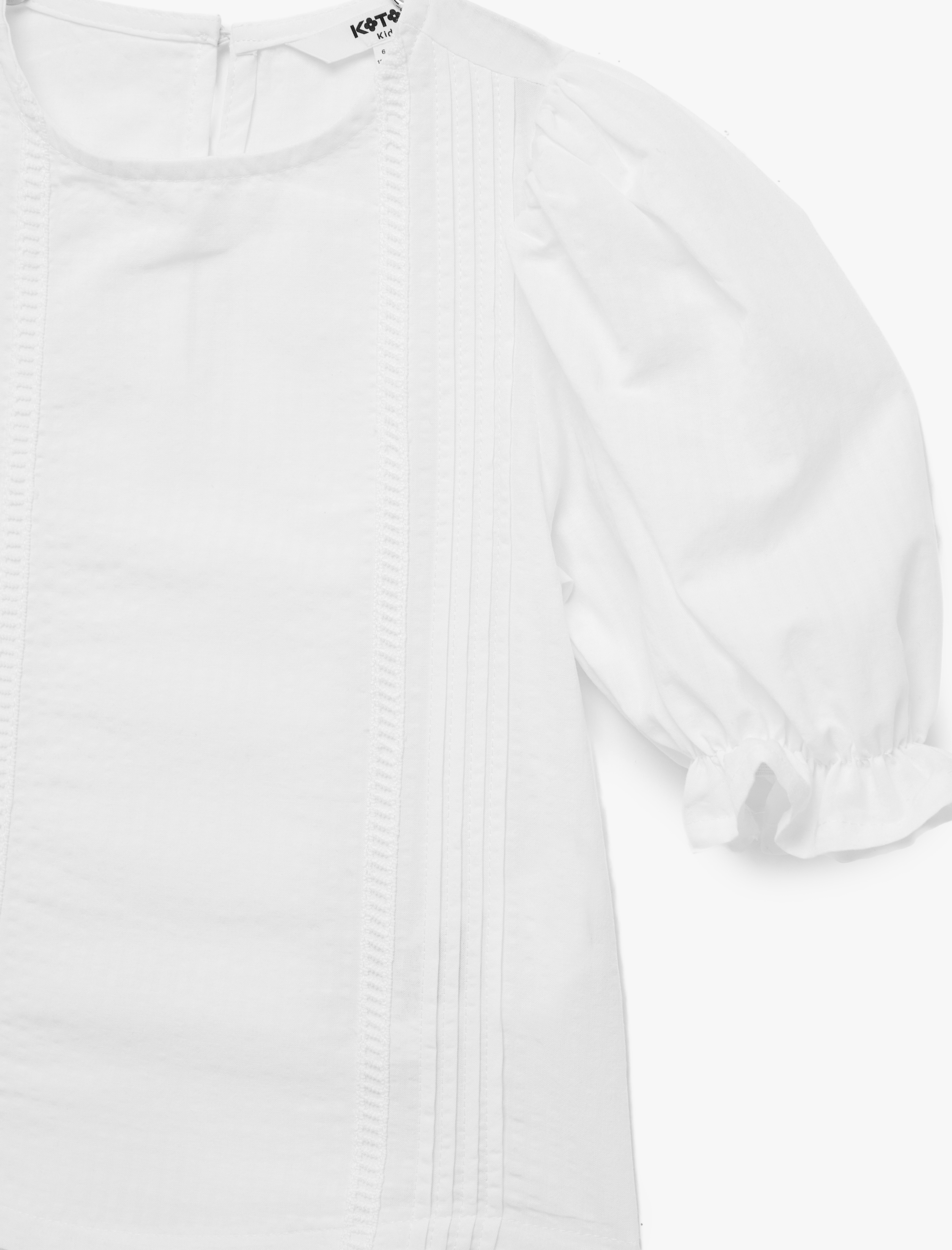  Kız Çocuk Pamuklu Viskon Karışımlı Balon Kollu Bisiklet Yaka Bluz