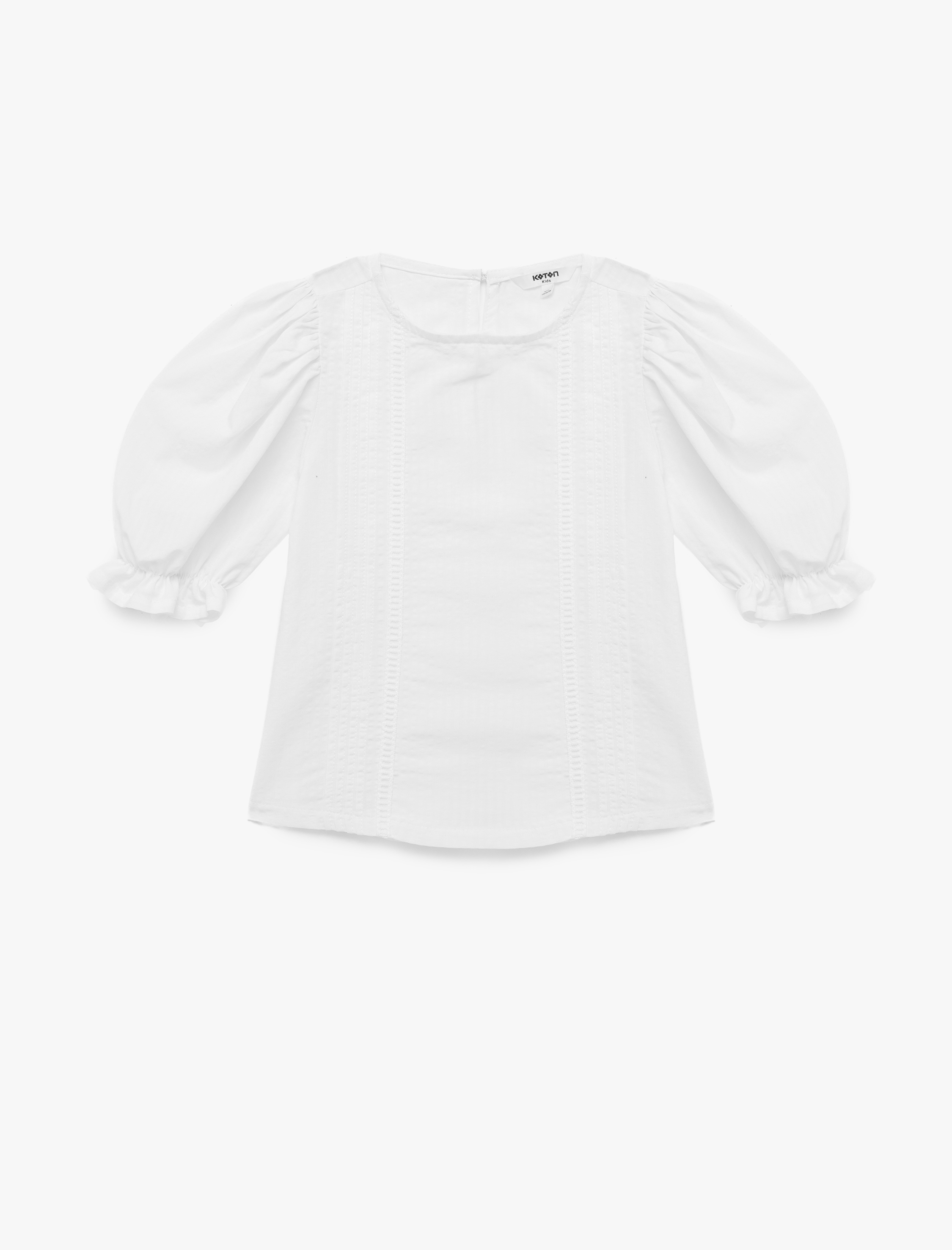  Kız Çocuk Pamuklu Viskon Karışımlı Balon Kollu Bisiklet Yaka Bluz