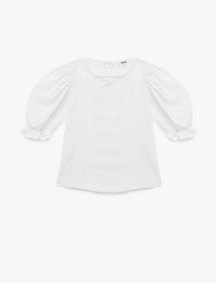 Pamuklu Viskon Karışımlı Balon Kollu Bisiklet Yaka Bluz