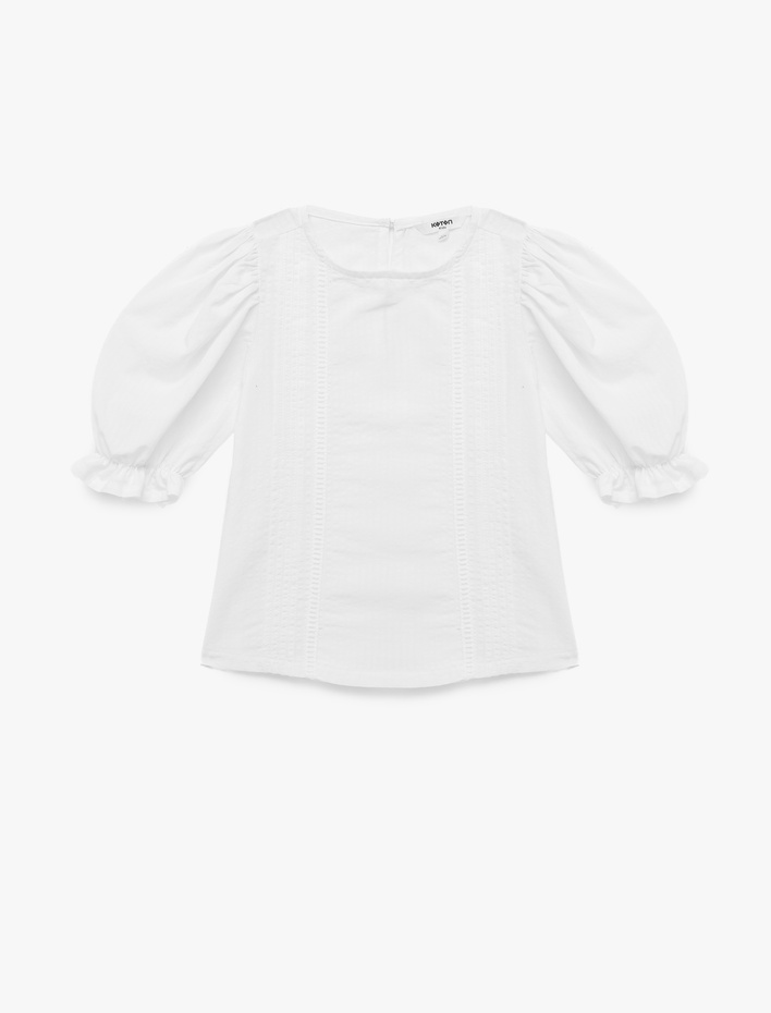 Kız Çocuk Pamuklu Viskon Karışımlı Balon Kollu Bisiklet Yaka Bluz