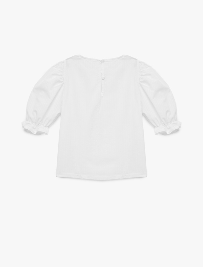 Kız Çocuk Pamuklu Viskon Karışımlı Balon Kollu Bisiklet Yaka Bluz