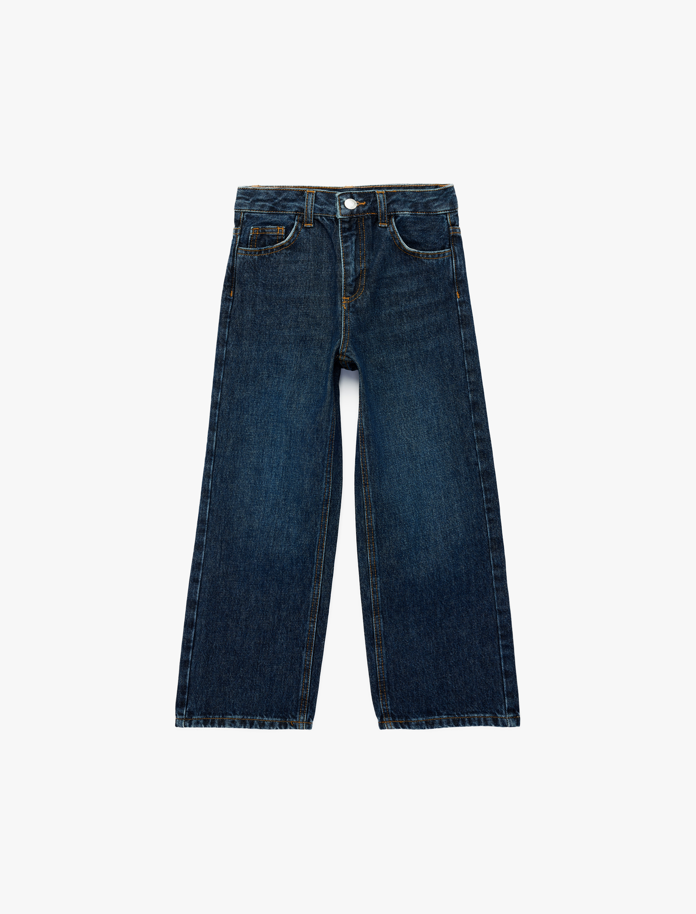  Kız Çocuk Pamuklu Kanat İşleme Detaylı Geniş Paça Denim Pantolon