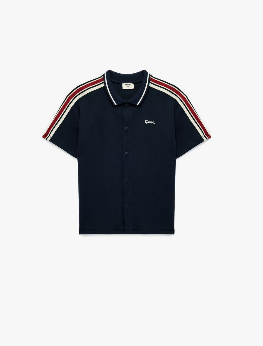 Koton Çizgi Detaylı Çıtçıt Düğme Kapamalı Kısa Kollu Polo Yaka T-Shirt
