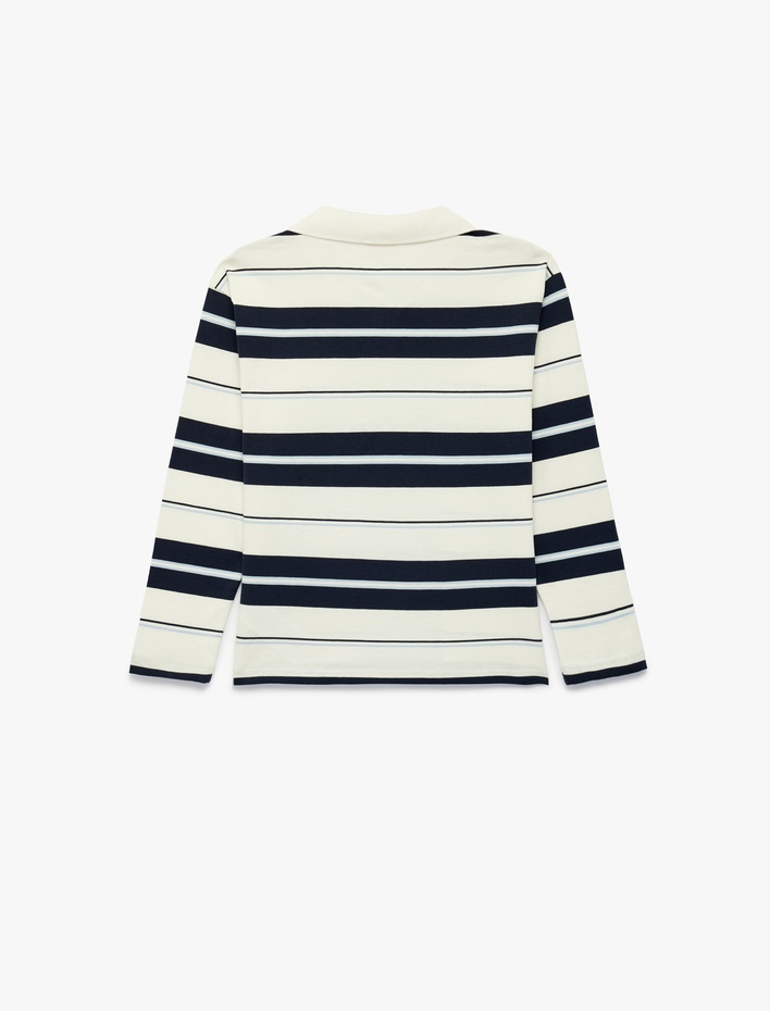 Erkek Çocuk Pamuklu Uzun Kollu Polo Yaka Çizgili Tişört