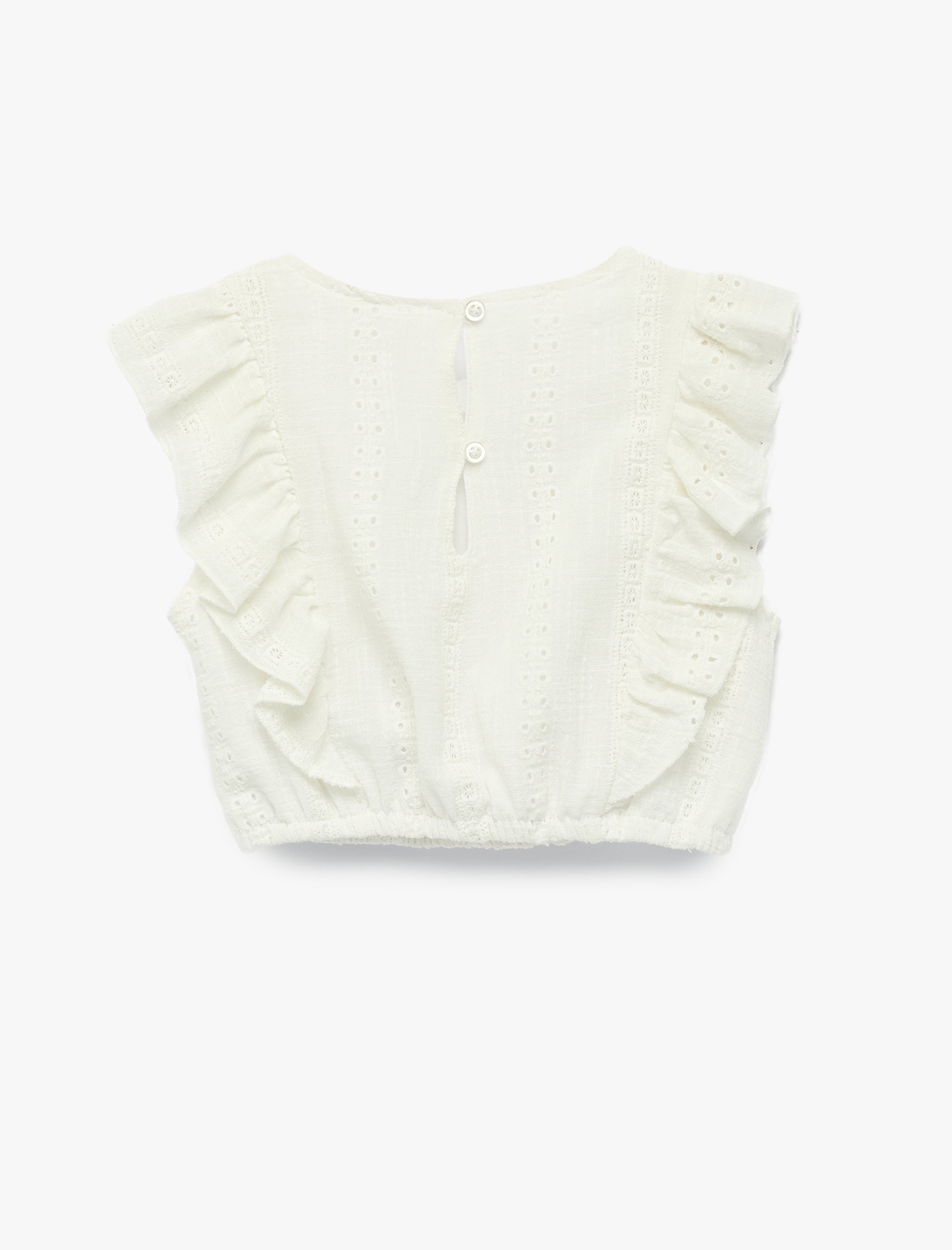  Kız Çocuk Kolsuz Brodeli Beli Lastikli Bisiklet Yaka Crop Bluz