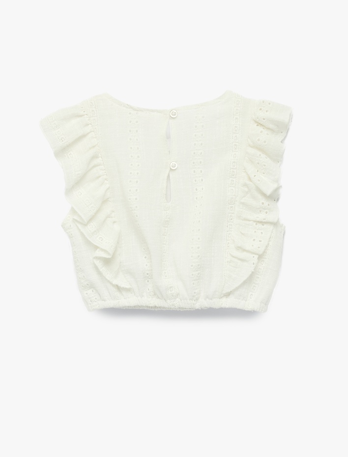 Kız Çocuk Kolsuz Brodeli Beli Lastikli Bisiklet Yaka Crop Bluz