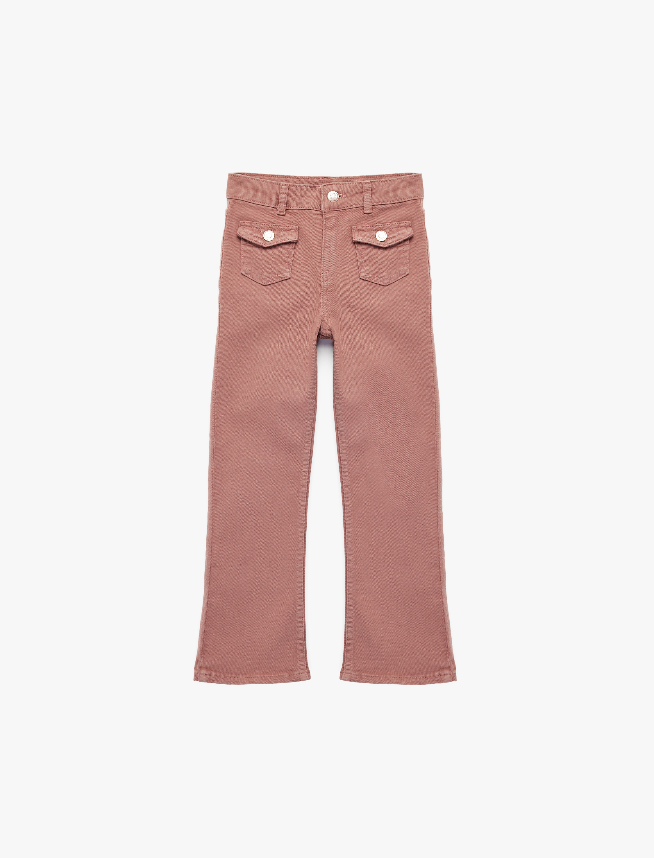  Kız Çocuk Cep Detaylı Pamuklu İspanyol Paça Denim Pantolon