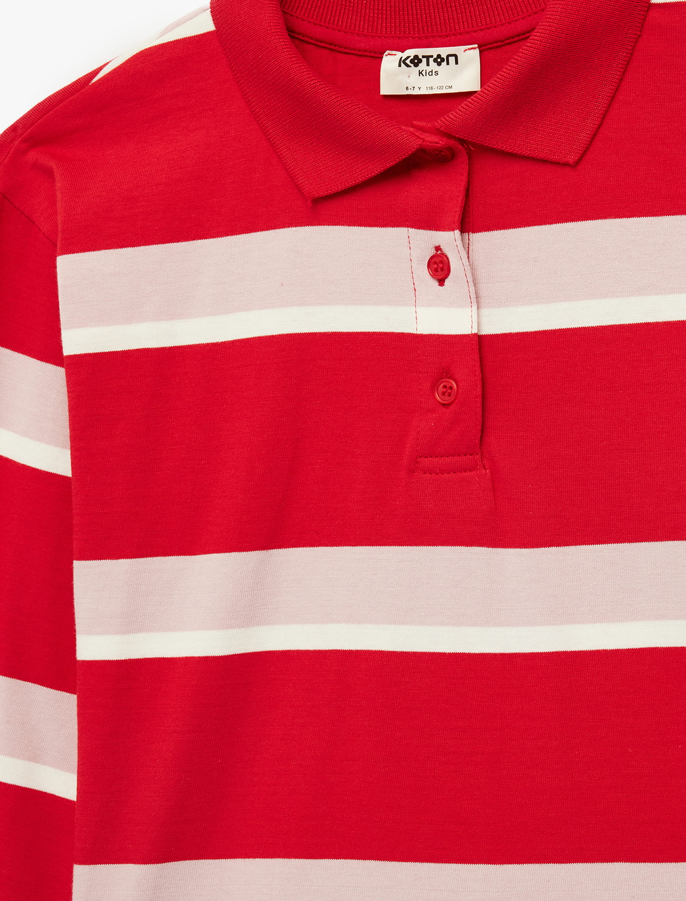  Kız Çocuk Pamuklu Uzun Kollu Polo Yaka Çizgili Tişört