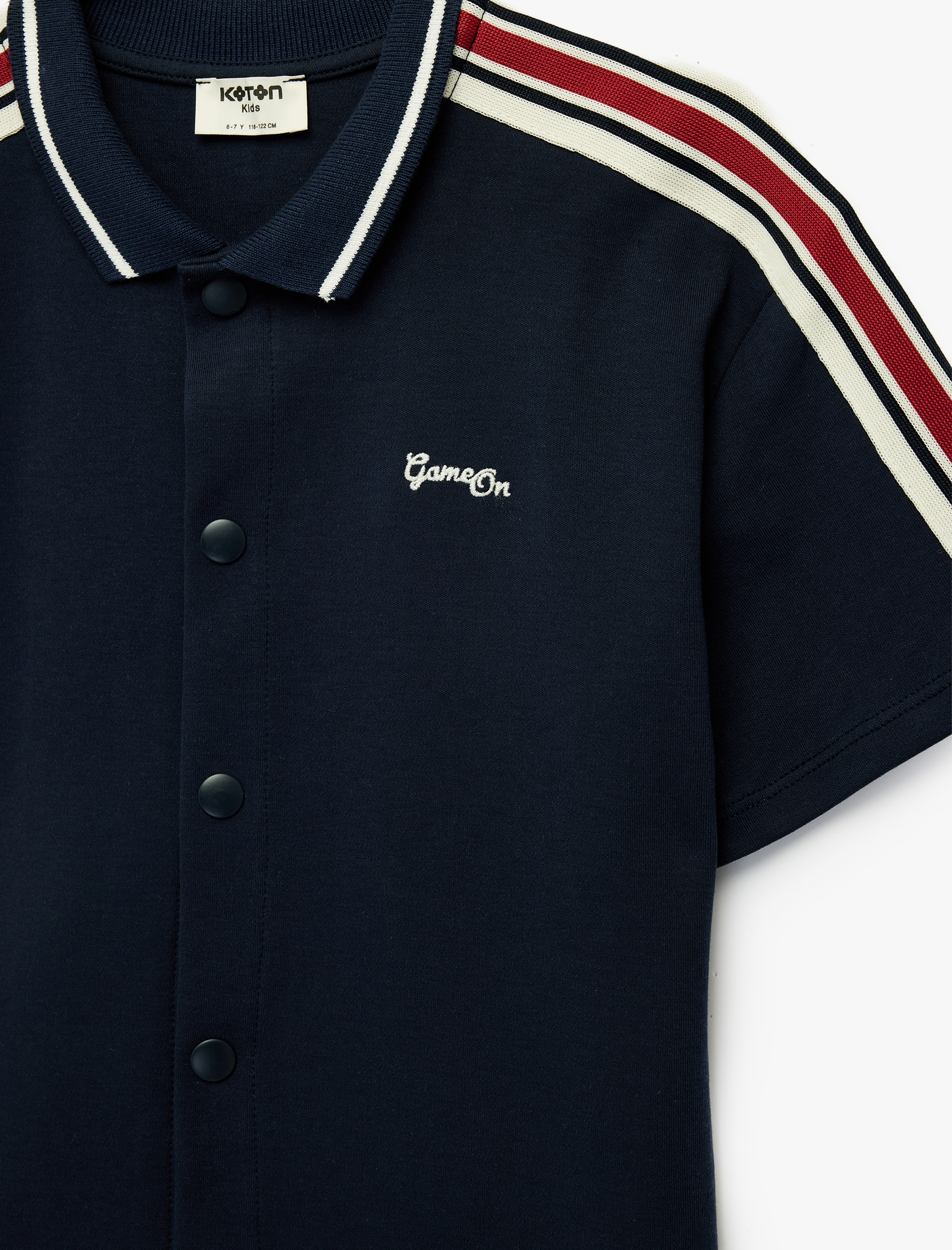  Erkek Çocuk Çizgi Detaylı Çıtçıt Düğme Kapamalı Kısa Kollu Polo Yaka Tişört