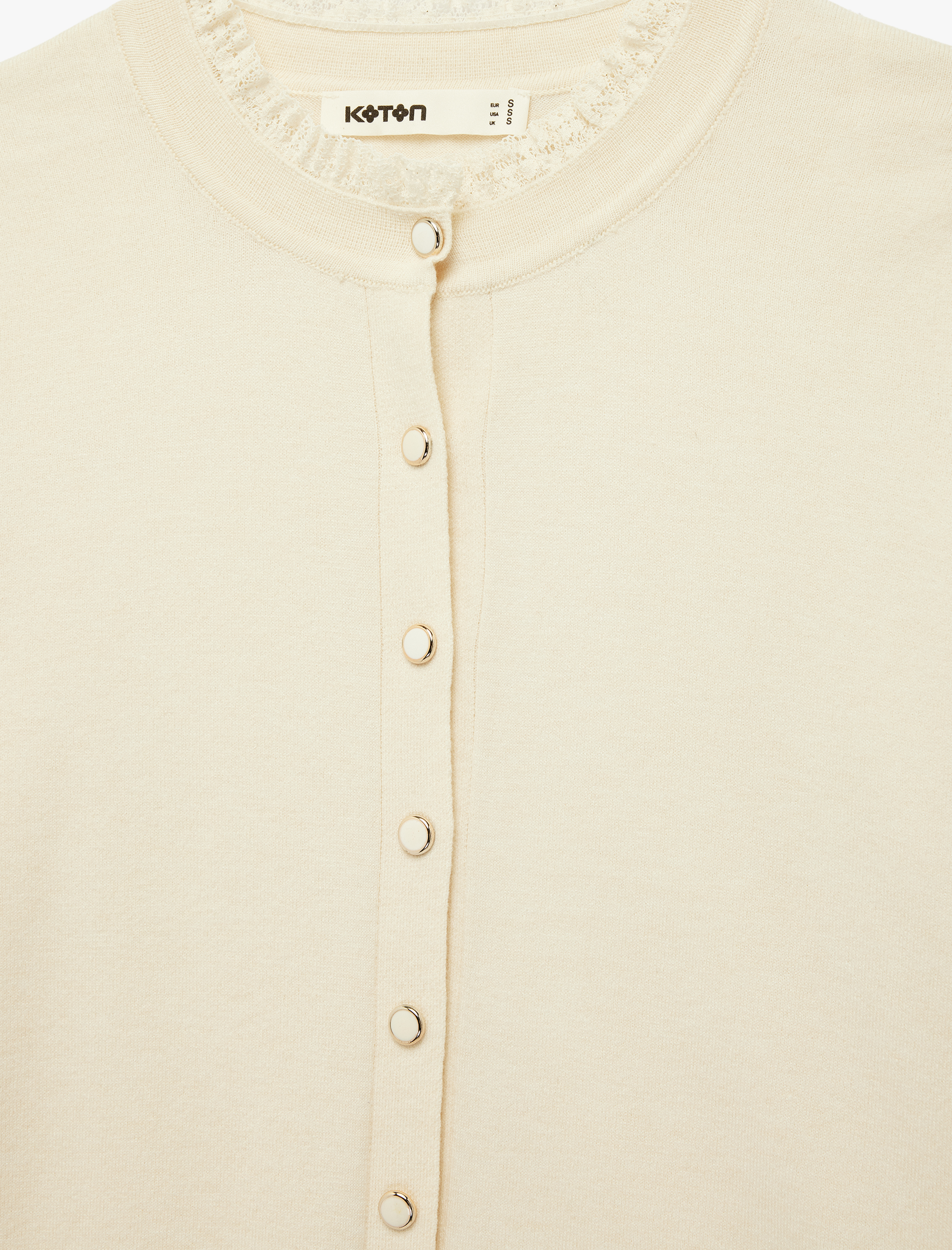   Uzun Kollu Dantel Detaylı Bisiklet Yaka Düğmeli Triko Hırka