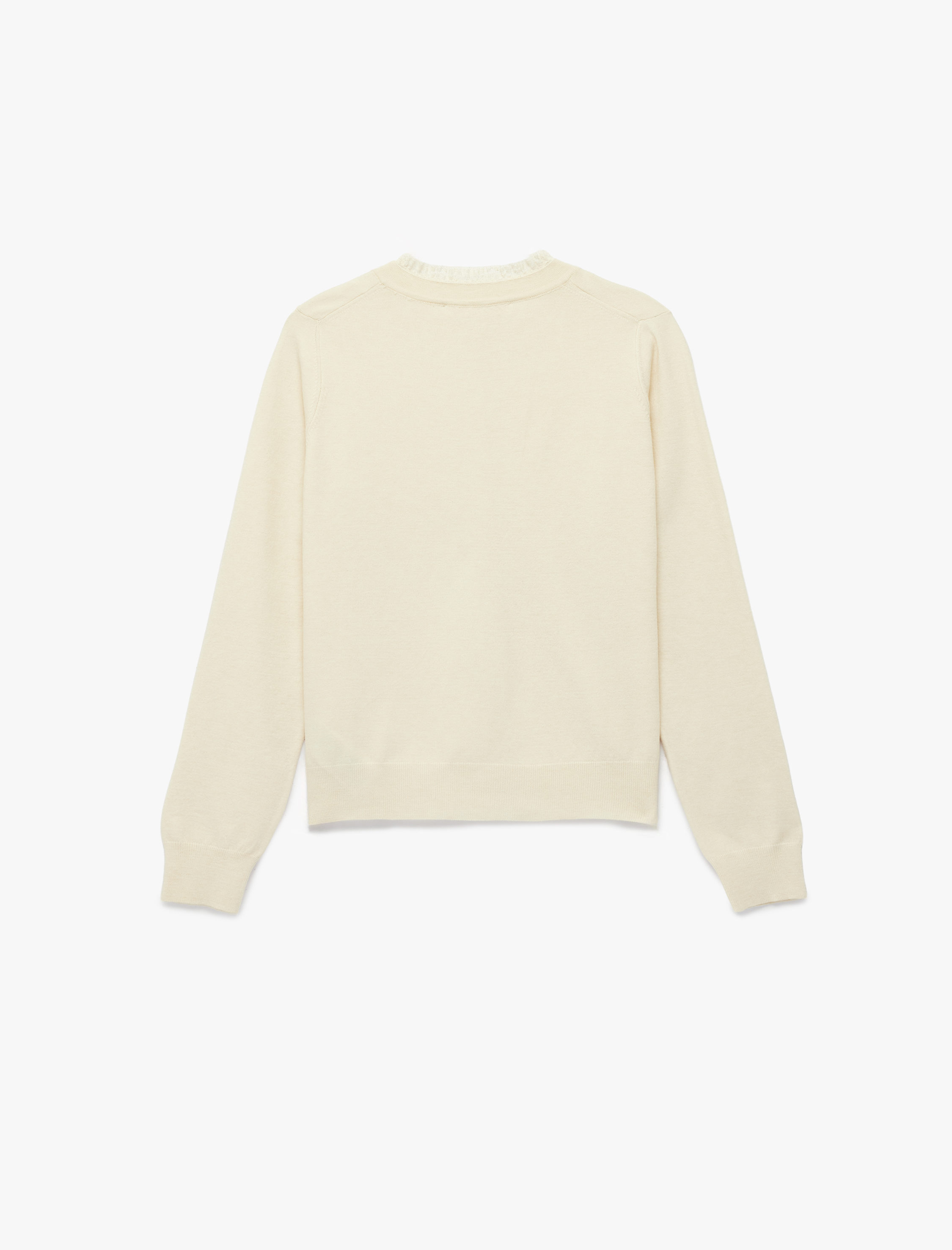   Uzun Kollu Dantel Detaylı Bisiklet Yaka Düğmeli Triko Hırka