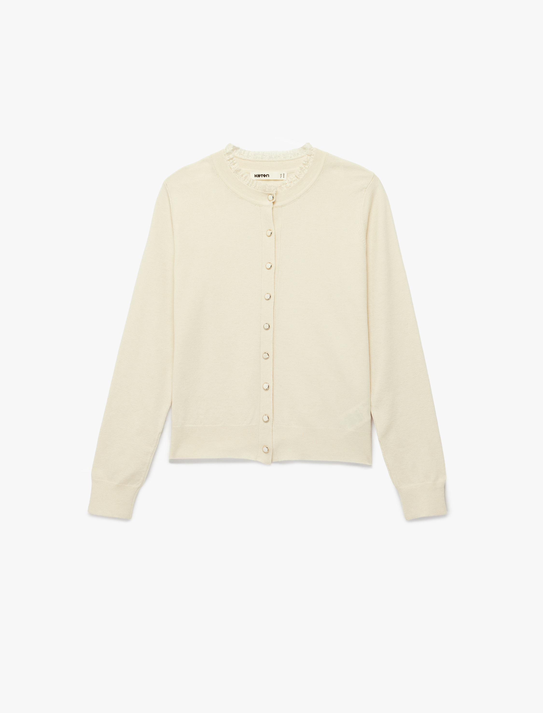   Uzun Kollu Dantel Detaylı Bisiklet Yaka Düğmeli Triko Hırka