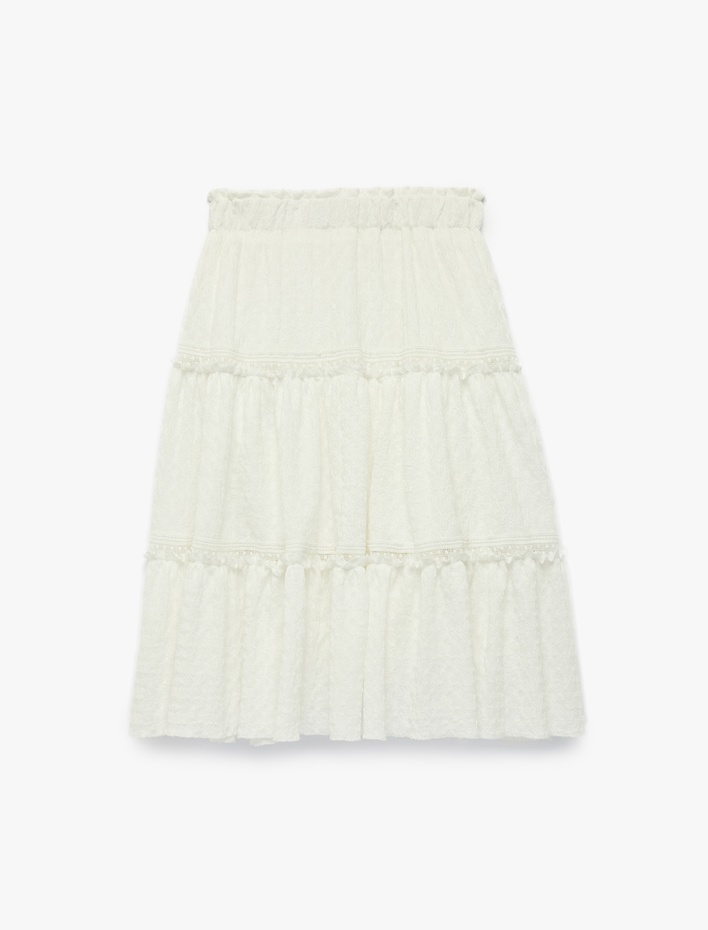 Kız Çocuk Dantel Detaylı A Kesim Bürümcük Katlı Midi Etek