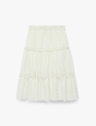 Dantel Detaylı A Kesim Bürümcük Katlı Midi Etek