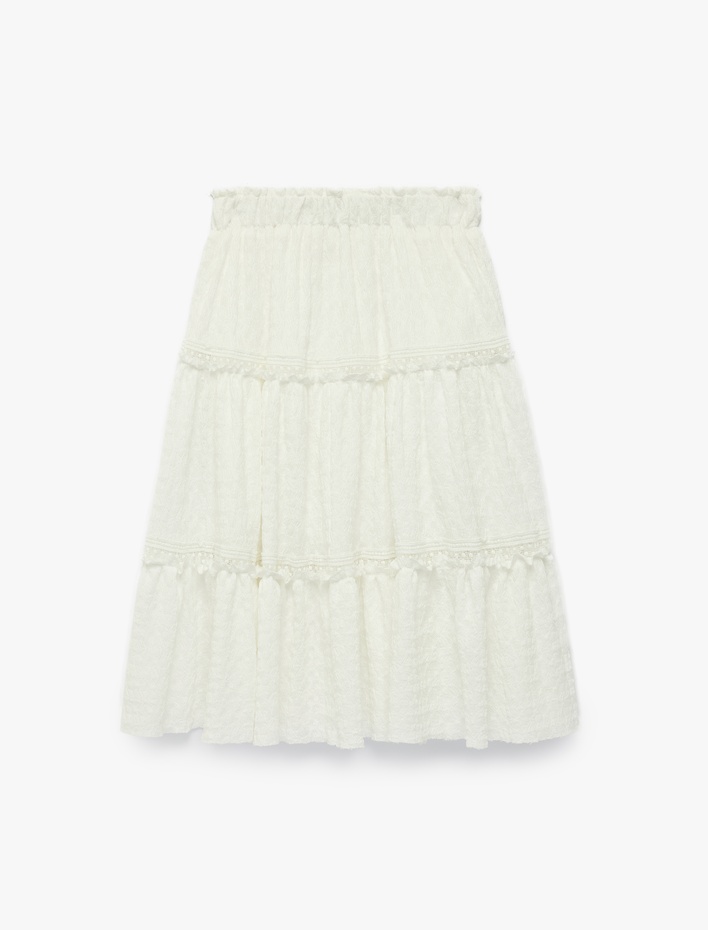 Kız Çocuk Dantel Detaylı A Kesim Bürümcük Katlı Midi Etek