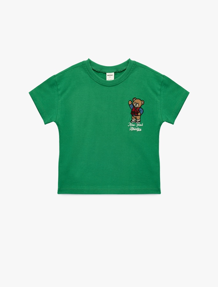 Erkek Bebek Pamuklu Kısa Kollu Bisiklet Yaka Baskılı Tişört