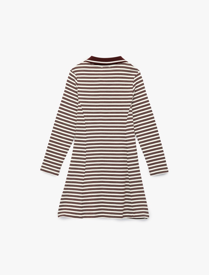 Kız Çocuk Pamuklu Uzun Kollu Çizgili Gömlek Yaka Elbise
