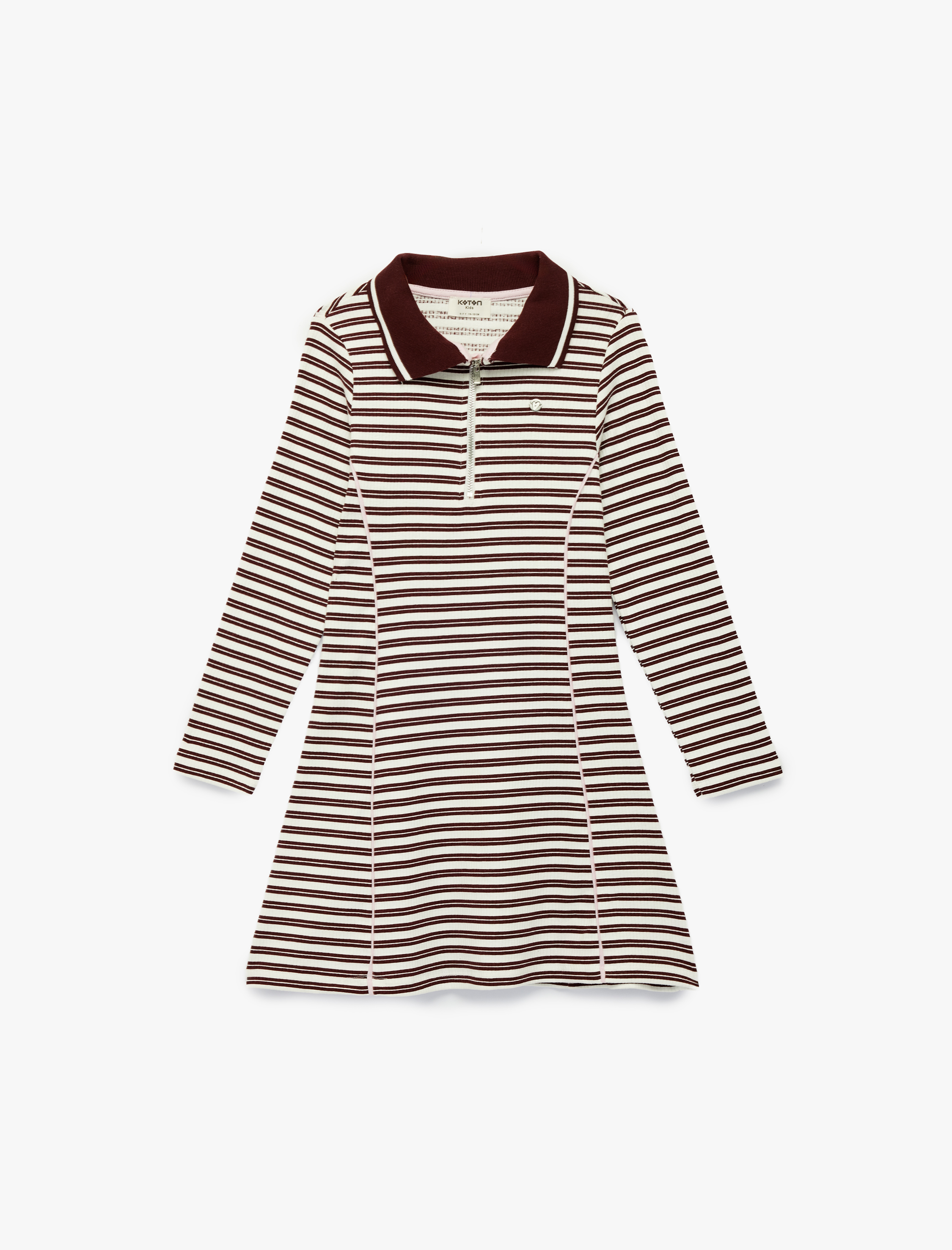  Kız Çocuk Pamuklu Uzun Kollu Çizgili Gömlek Yaka Elbise