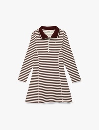 Pamuklu Uzun Kollu Çizgili Gömlek Yaka Elbise