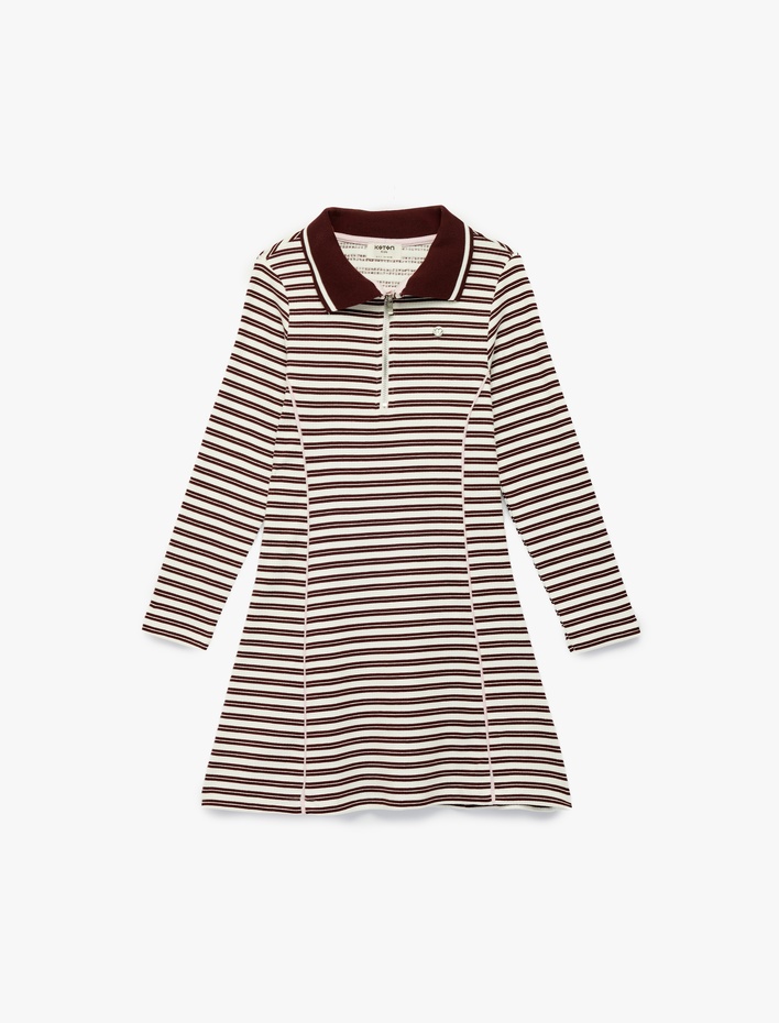 Kız Çocuk Pamuklu Uzun Kollu Çizgili Gömlek Yaka Elbise