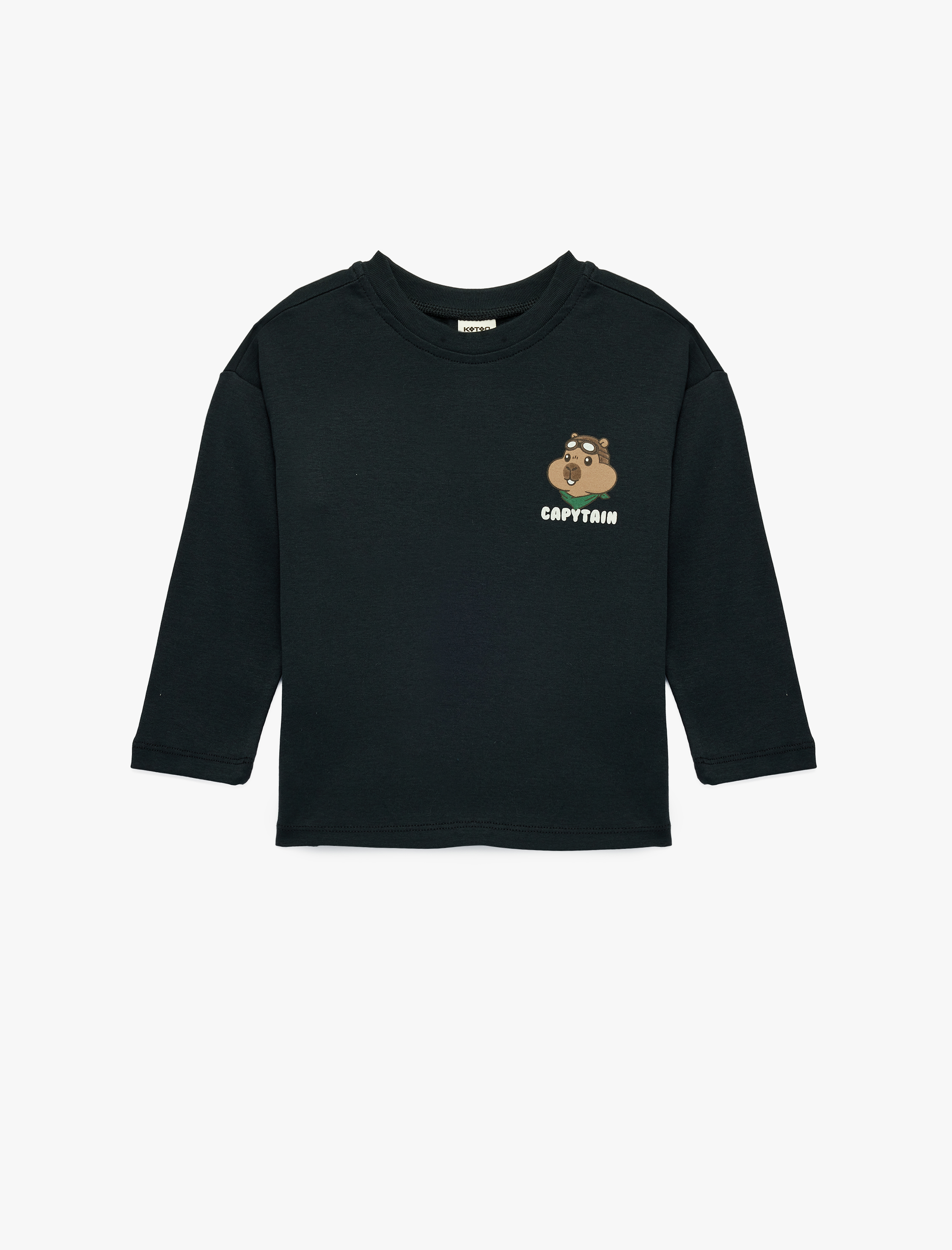  Erkek Bebek Uzun Kollu Pamuklu Bisiklet Yaka Kapibara Baskılı Tişört