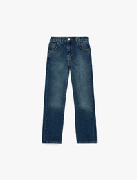 Beli Bağcıklı Rahat Kesim Pamuklu Baggy Jean Pantolon