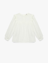 Fırfır Detaylı Uzun Kollu Bisiklet Yaka Çizgili Bluz