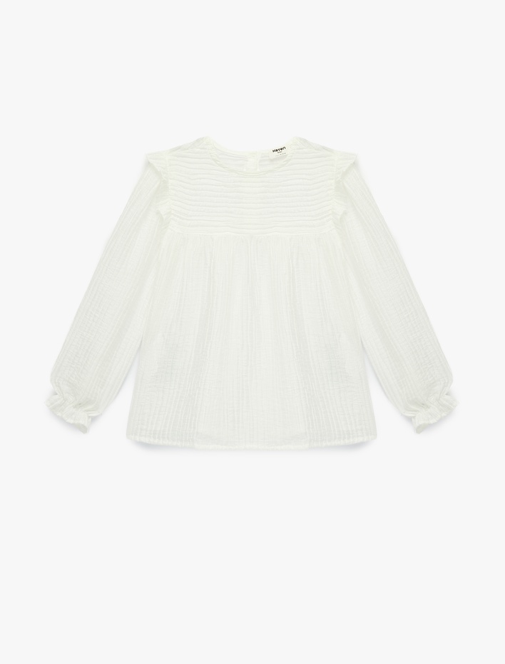 Kız Çocuk Fırfır Detaylı Uzun Kollu Bisiklet Yaka Çizgili Bluz