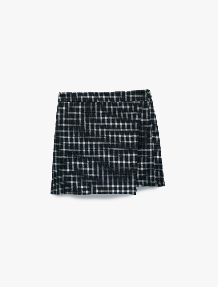 Kız Bebek Beli Lastikli Ekoseli Şort Etek