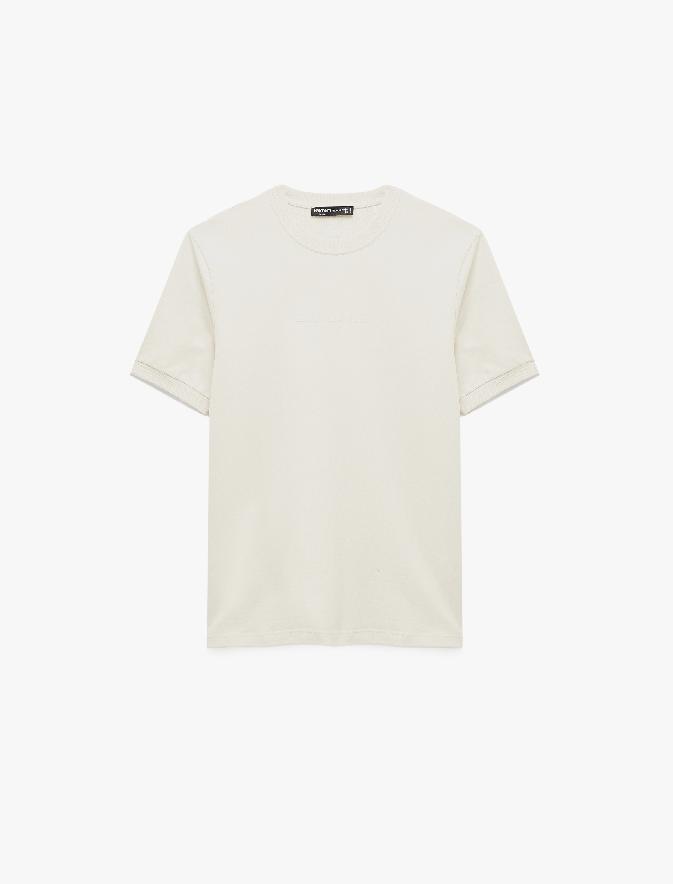   Regular Fit Kısa Kollu Pamuklu Ribanalı Baskı Detaylı Bisiklet Yaka Tişört