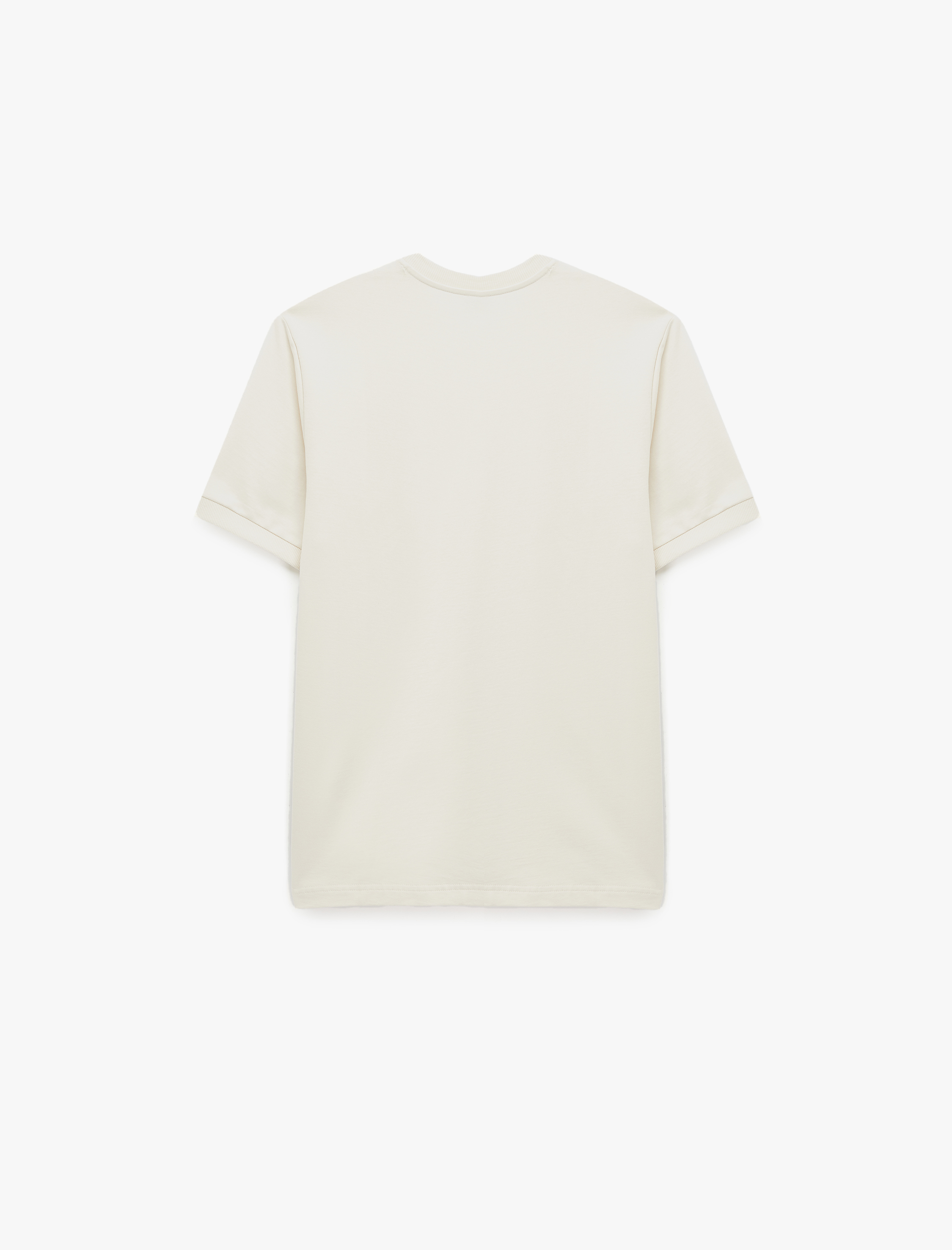   Regular Fit Kısa Kollu Pamuklu Ribanalı Baskı Detaylı Bisiklet Yaka Tişört